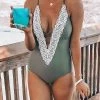 Levency Lace Patchwork Backless One Piece Swimwear