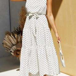 Levency New In Print Belted Sleevelss Maxi Dress