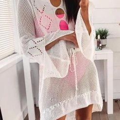 Levency Drawstring Waist Flares Sleeve Cover Dress New In