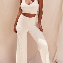 Levency Fuzzy Tank Top Wide Leg Pants Set New In