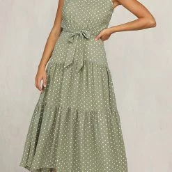 Levency New In Print Belted Sleevelss Maxi Dress