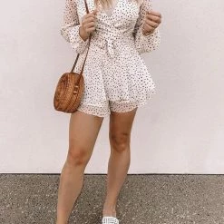 Levency Print V Neck Long Sleeve Romper New In