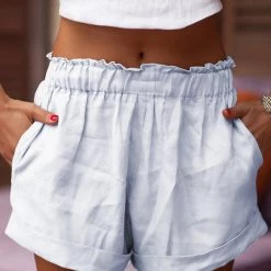 Levency New In Solid High Waist Pockets Shorts