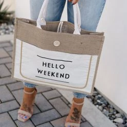 Levency HELLO WEEKEND Jute Tote Bag
