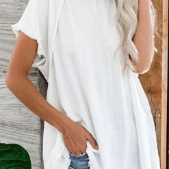 Levency New In Raw Edge O Neck Short Sleeve T Shirt