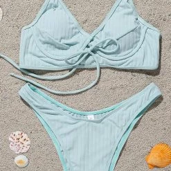 Levency Solid Lace Up Bikini Set New In