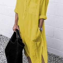 Levency Button Pockets Kafton Dress