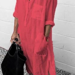 Levency Button Pockets Kafton Dress