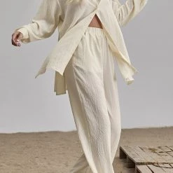 Levency Button Blouse Wide Leg Pants Set New In