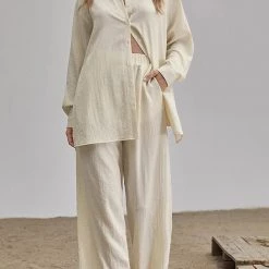 Levency Button Blouse Wide Leg Pants Set New In