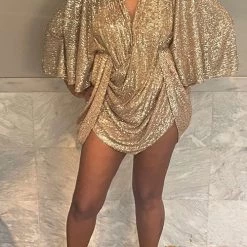 Levency V Neck Sequins Backless Bat Ruched Mini Dress New In 30 Levency V Neck Sequins Backless Bat Ruched Mini Dress New In