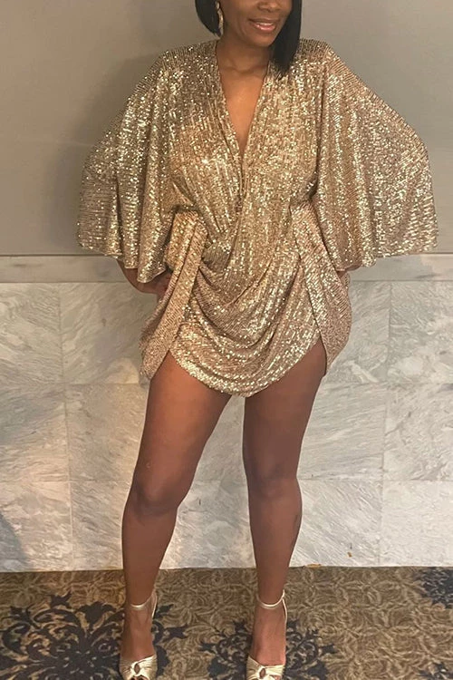 Levency V Neck Sequins Backless Bat Ruched Mini Dress New In 10 Levency V Neck Sequins Backless Bat Ruched Mini Dress New In