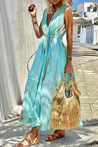 Levency Striped Draw String Frenulum A Line Dresses New In 2 Levency Striped Draw String Frenulum A Line Dresses New In