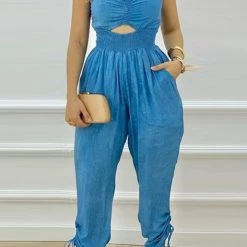Levency Strapless Cut Out Pockets Jumpsuits