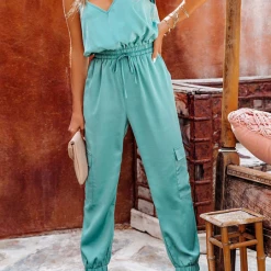 Levency Strappy V Neck Elastic Waist Jumpsuit New In 17 Levency Strappy V Neck Elastic Waist Jumpsuit New In