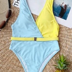 Levency Ruffles Color Block One Pieces Swimwear
