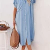 Levency New In Pocket Tencel Button Down Midi Dress