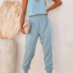 Levency New In Lace V Neck Pockets Jogger Jumpsuits