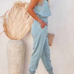 Levency New In Lace V Neck Pockets Jogger Jumpsuits