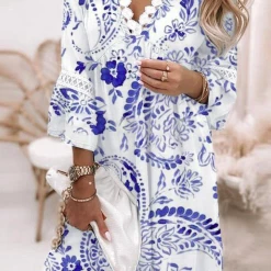 Levency Hollow Print V Neck Mini Dress