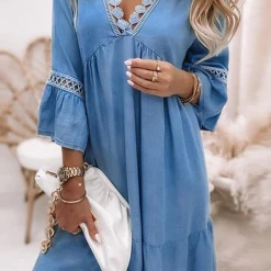 Levency Hollow Print V Neck Mini Dress