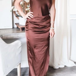 Levency New In Hang Neck Irregular Hem Open Back Maxi Dress
