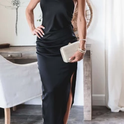 Levency New In Hang Neck Irregular Hem Open Back Maxi Dress