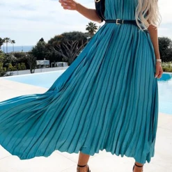 Levency Pleated Halter Neck Backless Maxi Dress