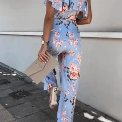 Levency Floral Ruffles One Shoulder Belted Jumpsuits