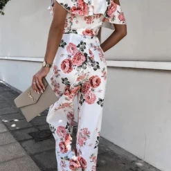 Levency Floral Ruffles One Shoulder Belted Jumpsuits