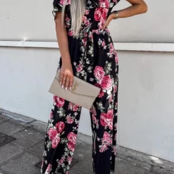 Levency Floral Ruffles One Shoulder Belted Jumpsuits