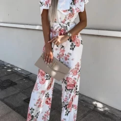 Levency Floral Ruffles One Shoulder Belted Jumpsuits