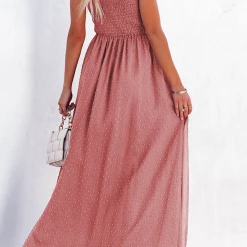 Levency New In Smocked Swiss Dot Slip Maxi Dress