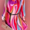 Levency Flowly Rainbow Stripe Tie Neck Mini Dress New In