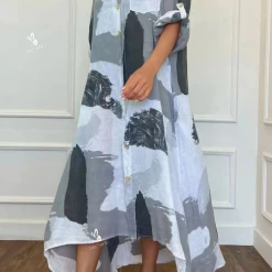 Levency New In Print Turndown Collar Shirt Maxi Dress