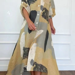 Levency New In Print Turndown Collar Shirt Maxi Dress