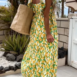 Levency Print Square Neck Maxi Dress New In