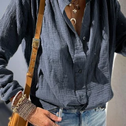 Levency Button Turndown Collar Blouse New In