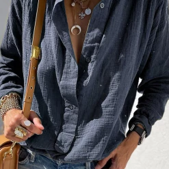 Levency Button Turndown Collar Blouse New In