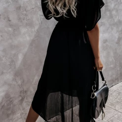 Levency V Neck Bat Sleeve Midi Dress