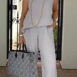 Levency Solid O Neck Tank Pants Set New In