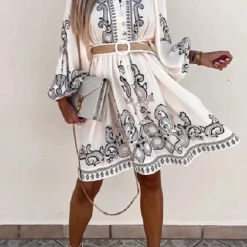 Levency New In Much Respect Printed Button Mini Dress