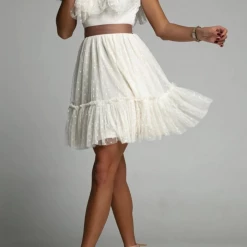 Levency New In Dot Mesh V Neck Cake Skirt Dresses