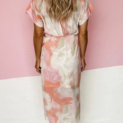 Levency Night Out On The Town Coral Abstract Midi Dress 8 Levency Night Out On The Town Coral Abstract Midi Dress