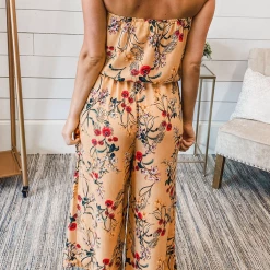 Levency Floral Strapless Wide Leg Jumpsuits New In