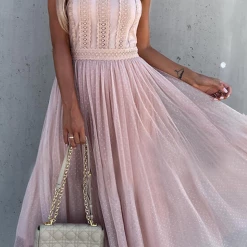 Levency High Neck Sleeveless Mesh Midi Dress New In