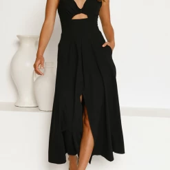 Levency Cut Out Backless V Neck Maxi Dress
