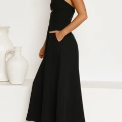 Levency Cut Out Backless V Neck Maxi Dress