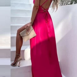 Levency Satin Slit Slip Maxi Dress