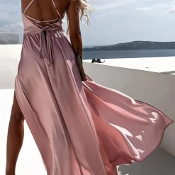 Levency Satin Slit Slip Maxi Dress